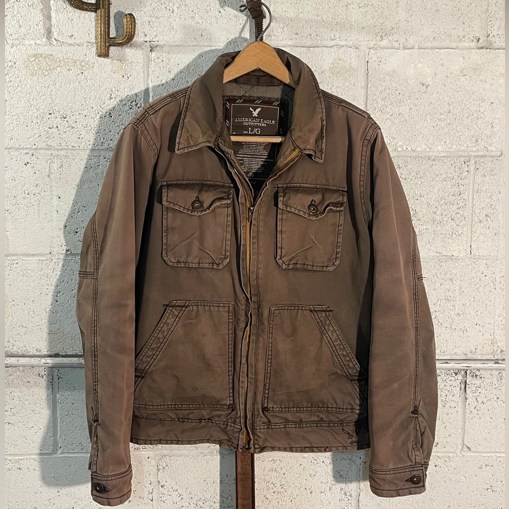 VINTAGE American Eagle Outfitters Men's Brown NATURALLY DISTRESSED Jacket